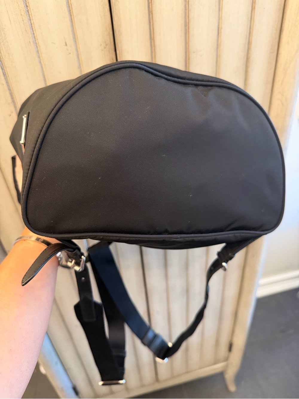 Prada Vela Black Nylon Backpack with Red Leather Studded Strap - Picture 5 of 8